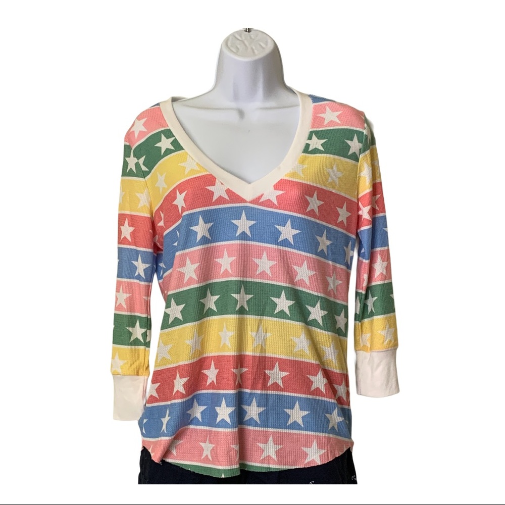 Wildfox Pullover 3/4Sleeve Stars MultiColor V-Neck
